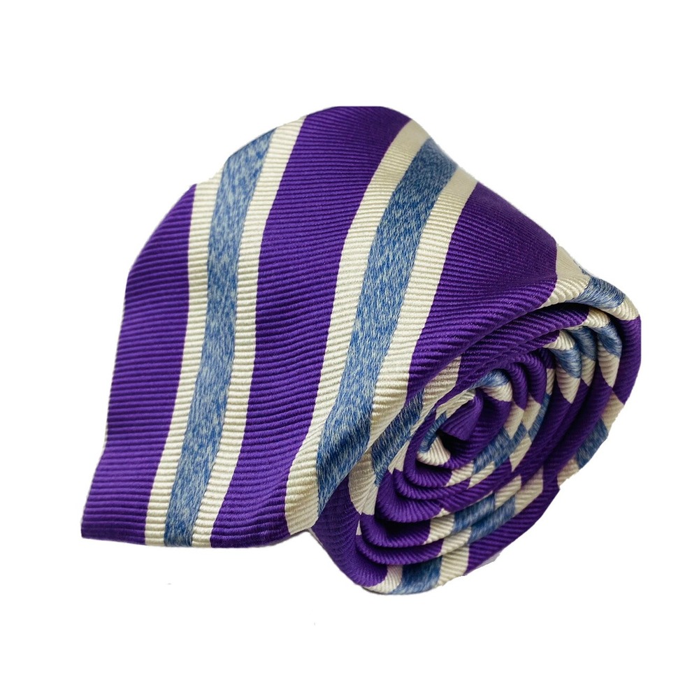 Breuer Mens Purple Blue White Striped Silk Cotton Tie 3.5 Inch NWOT